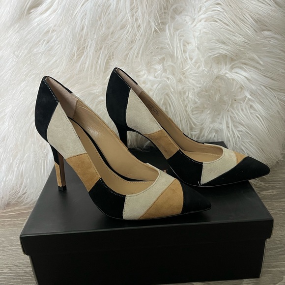 Brand New GILI Neutral Color Block Pointed Toe Pumps Soft Suede size 7 Gorg!👠❣️ - Picture 1 of 12